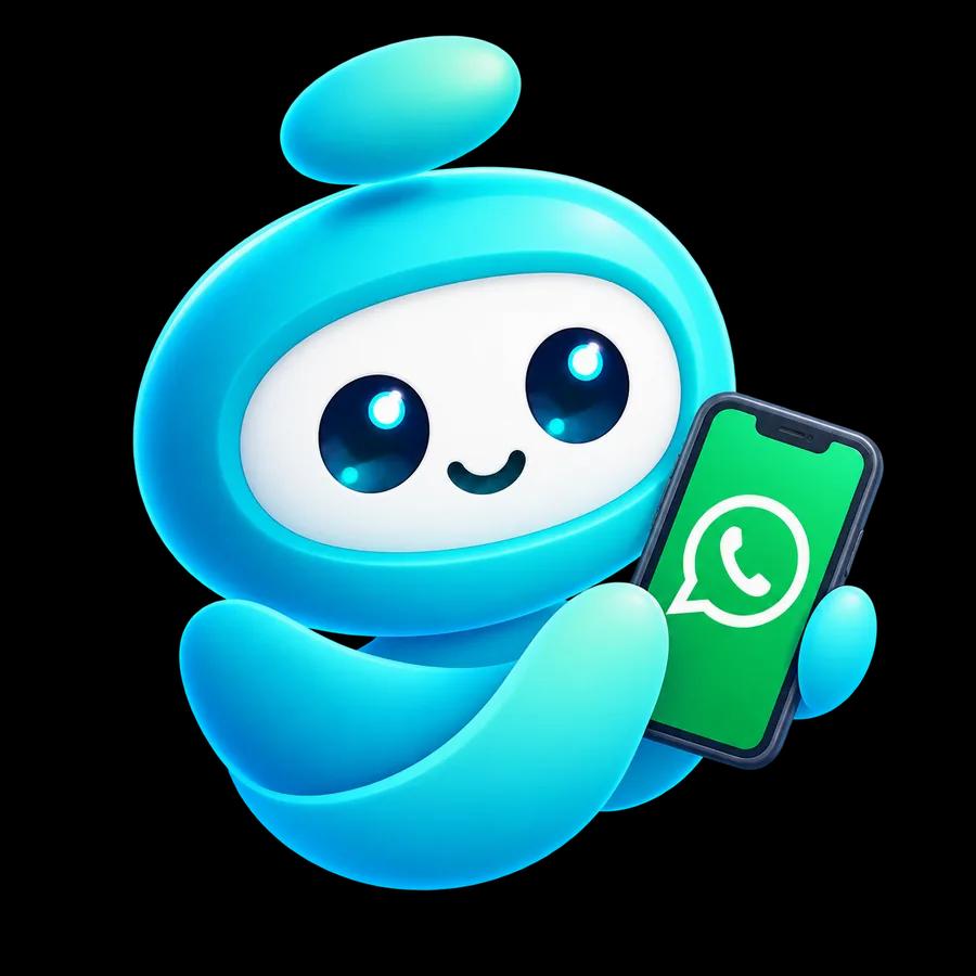 Mascota de Apoderado al Día sosteniendo un celular con WhatsApp abierto